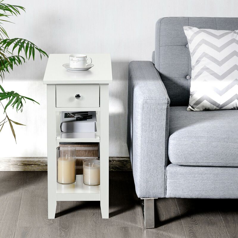3-Tier Nightstand Bedside Table Sofa Side with Double Shelves Drawer