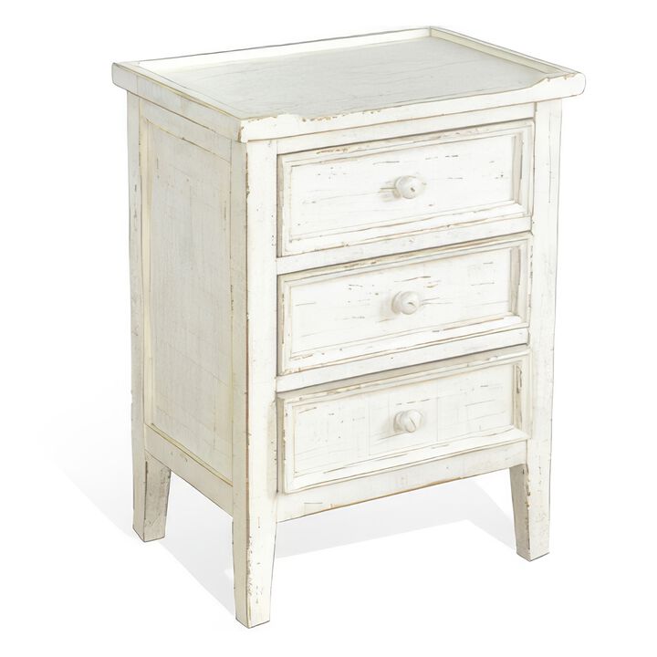 Rena Side End Table with 3 Drawers, 19 Inch Rustic White Mahogany Wood - Benzara