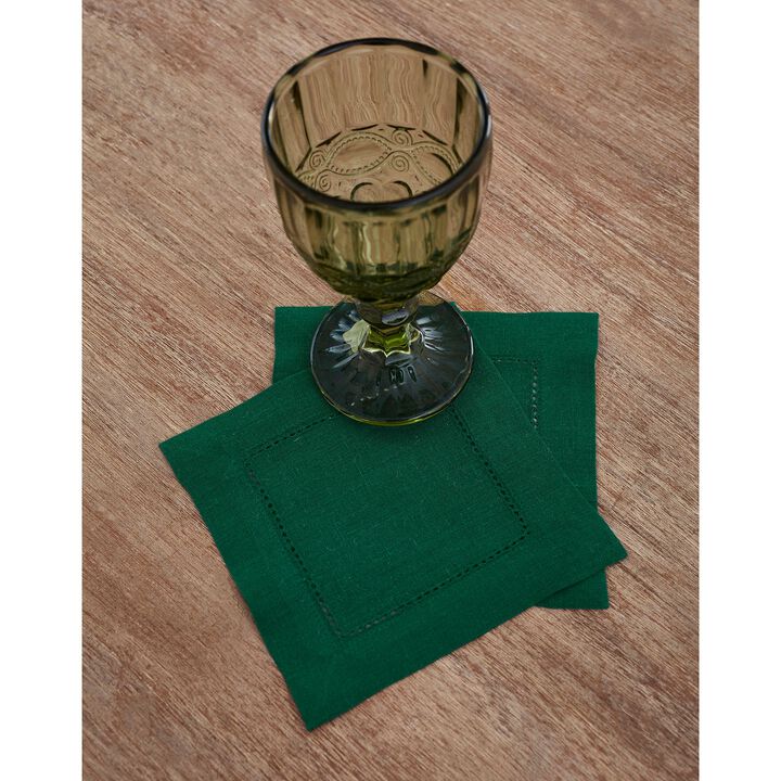 Solino Home 100% Pure Linen Cocktail Napkin 6 x 6 Inch Set of 12 | Classic Hemstitch