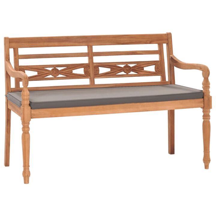 vidaXL Batavia Bench with Dark Gray Cushion 47.2" Solid Teak Wood