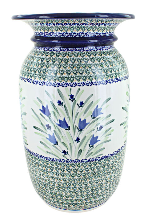 Blue Rose Polish Pottery Mosaic Flower Tall Floor Vase