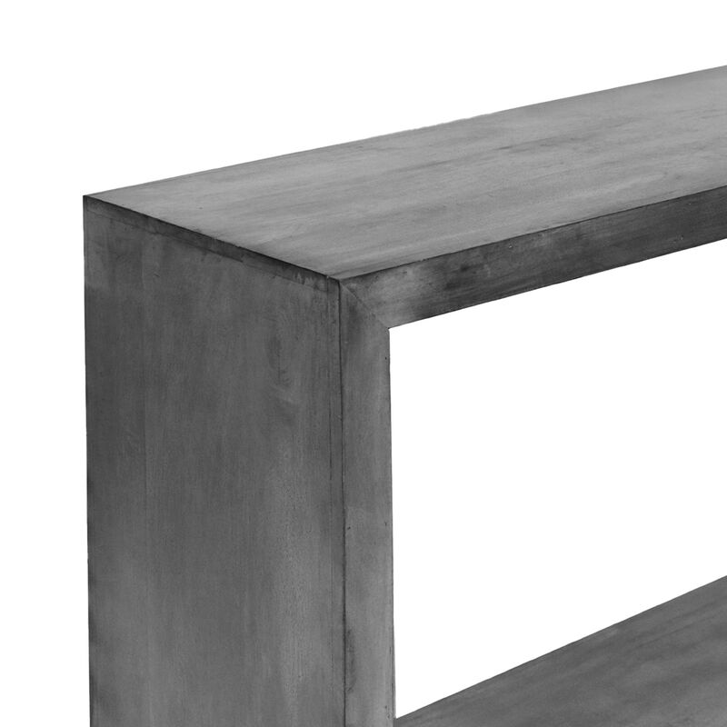 52" Cube Shape Wooden Console Table with Open Bottom Shelf, Charcoal Gray-Benzara