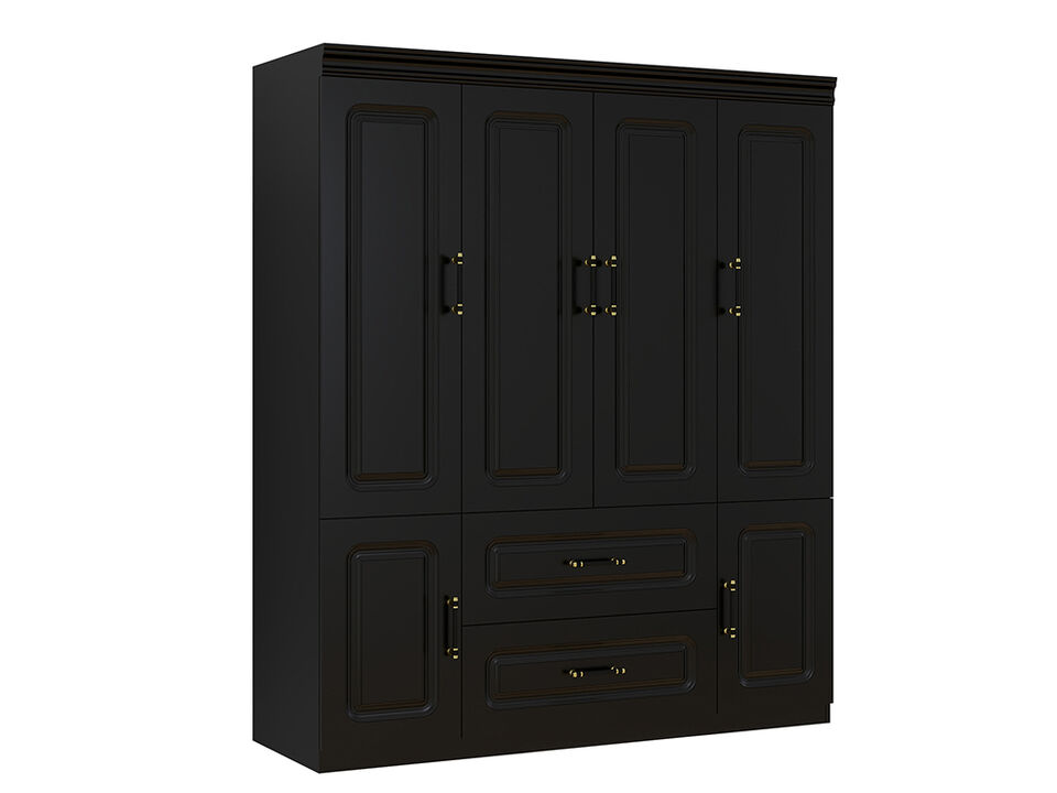 Armoire Wardrobe Closet with 4 Doors and 2 Hanging Rods, Armoire Wardrobe Closet Cabinet with 2 Drawers, Wood Closet Storage Wardrobe, Tall Armoires and Wardrobes Cabinet Black
