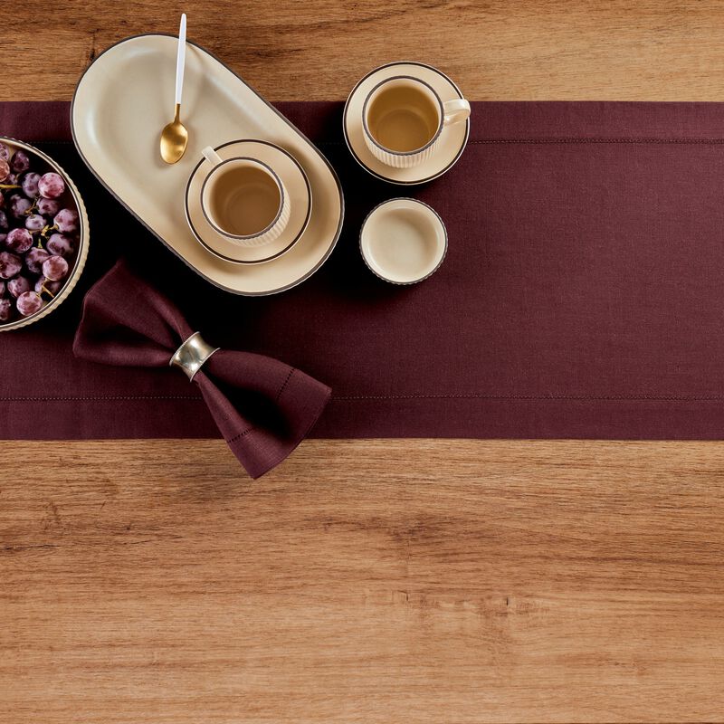 Solino Home 100% Pure Linen Table Runner | Classic Hemstitch for Thanksgiving, Christmas
