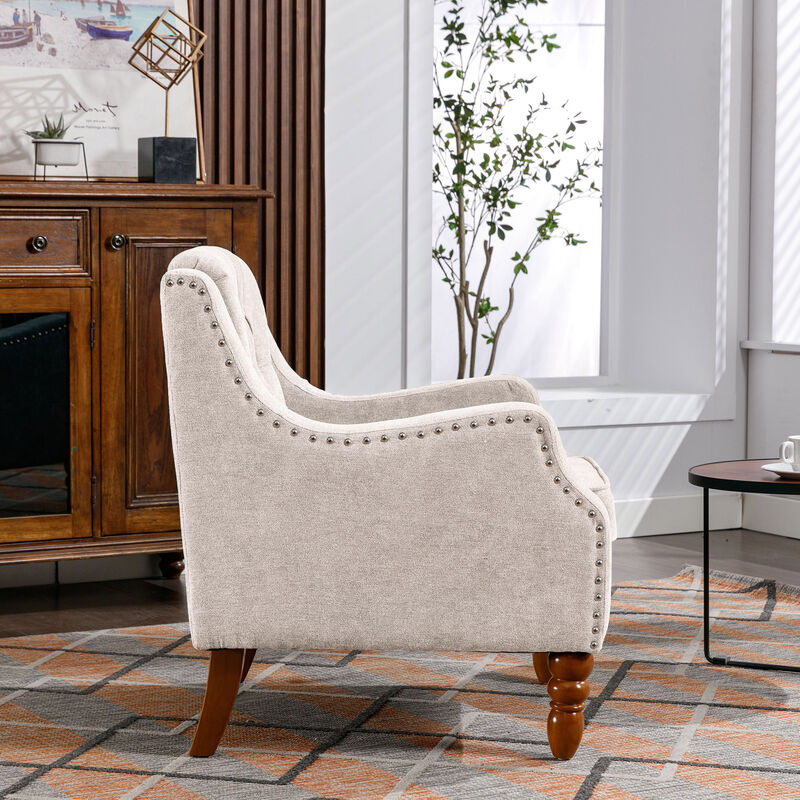 Merax Button Tufted Linen Upholstered Accent Chair