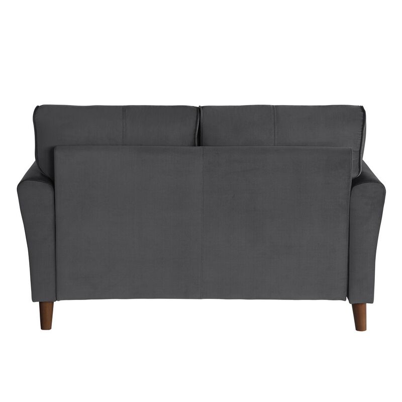 Sarah 57 Inch Loveseat, Gray Velvet, Stitch Tufting, Reversible Cushions - Benzara