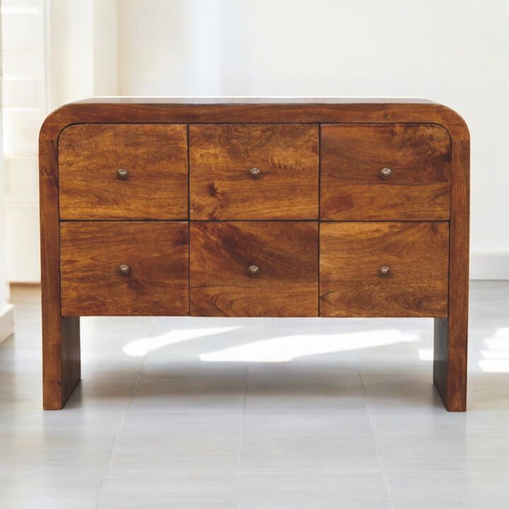 Artisan Furniture Solid Wood Darcy 3 over 3 Drawer Chest in Chestnut Finish