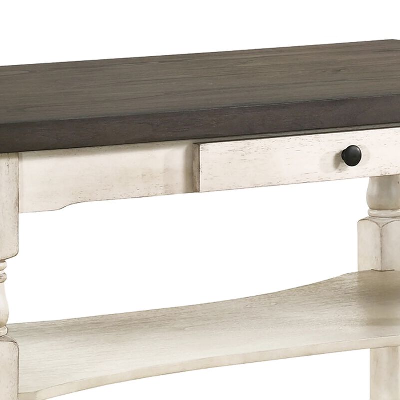 Swan 60 Inch Counter Height Table, Gray Surface, Turned Legs, Ivory Wood - Benzara