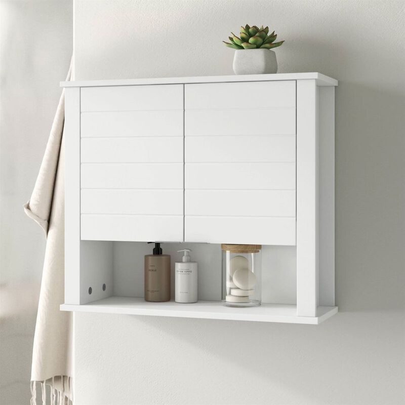 QuikFurn White 2 Door Wall Mounted Bathroom Storage Cabinet