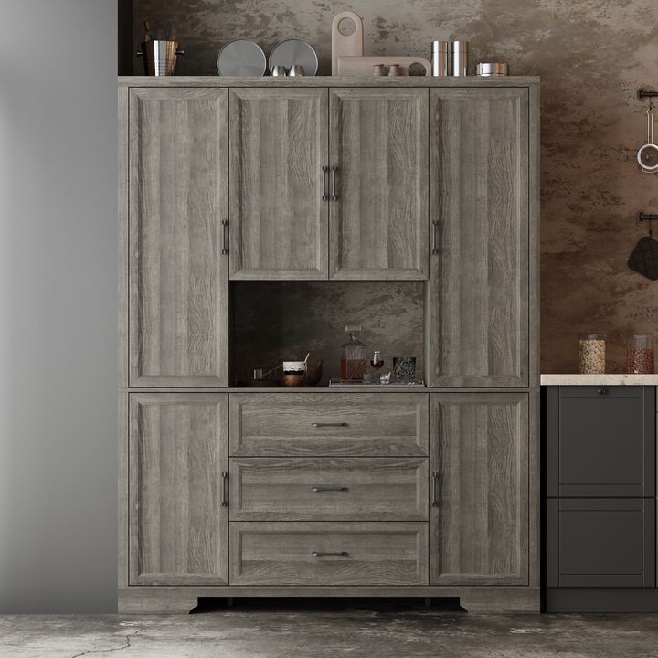 FUFU&GAGA Modern Light Wood Sideboard – 6 Doors, 3 Drawers & Open Shelf, Spacious P2-Grade MDF Dining Room Buffet Cabinet (63" W x 15.7" D x 78.7" H), Light Wood