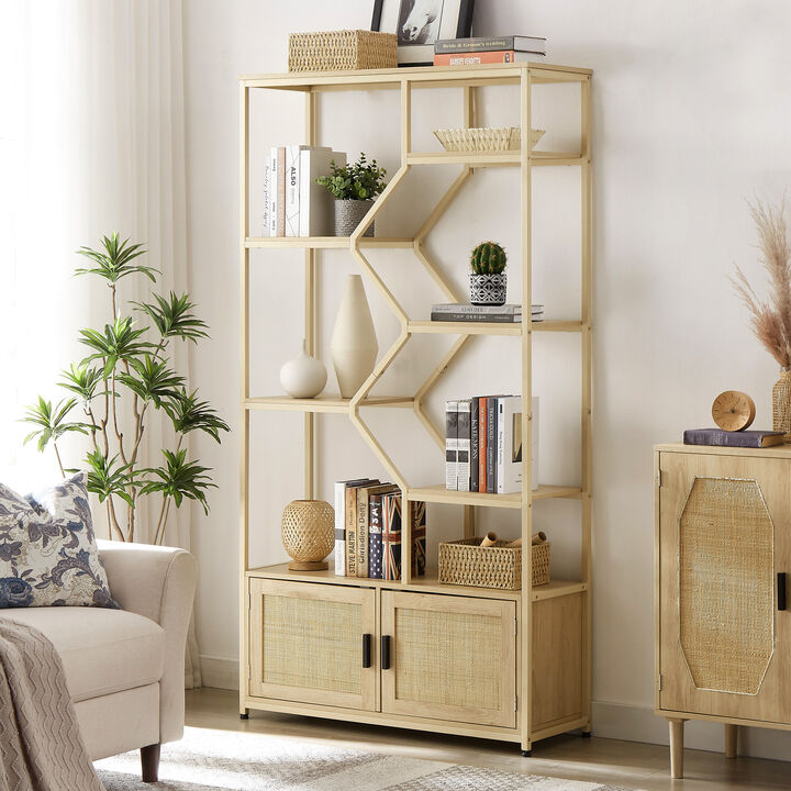 7-Tier Bookshelf & Storage Rack with Cabinet for Living Room & Home Office