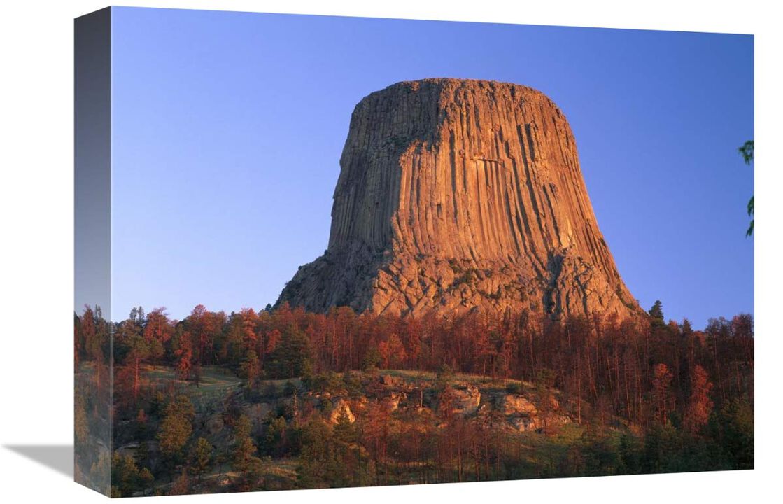 Devils Tower National Monument showing famous basalt tower, sacred site for Native Americans, Wyoming-Canvas Art-16x12