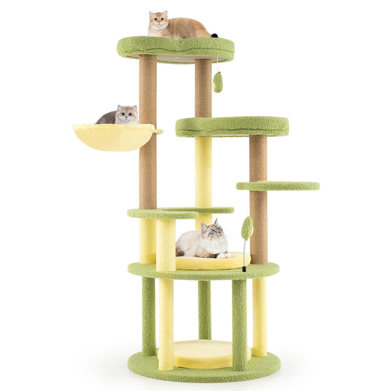 Multi-level Cat Tree Avocado Theme Cat Tower with Wide Perch Rotatable Basket