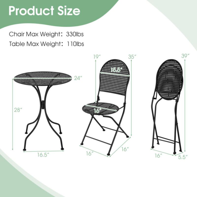 Hivvago 3 Pieces Patio Bistro Set Outdoor Conversation Furniture Table and Folding Chair