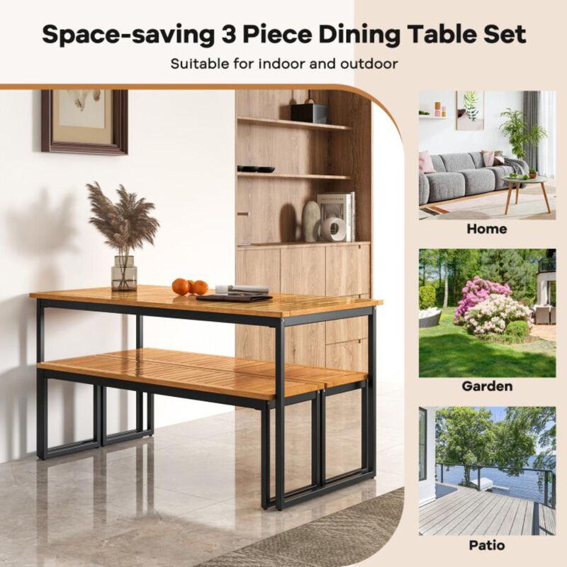 Hivvago Set of 2 Patio Dining Bench for 2-3 Person Indoor Outdoor