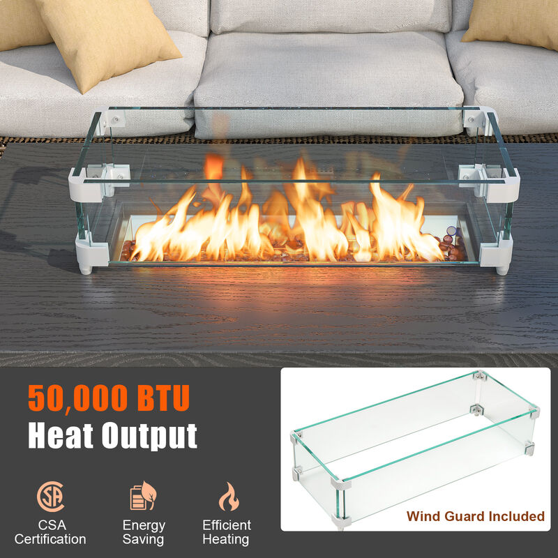 50000 BTU ropane Gas Fire Pit Table with Wind Guard and Glass Rocks