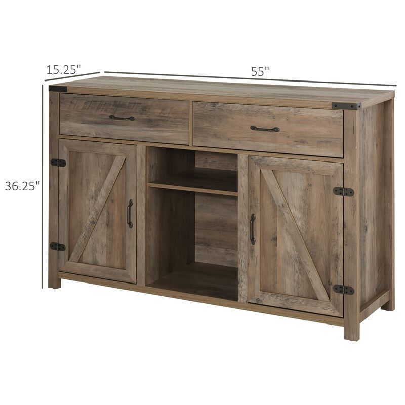 Antique Grey Buffet: Farmhouse Sideboard with Wine Rack & Drawers