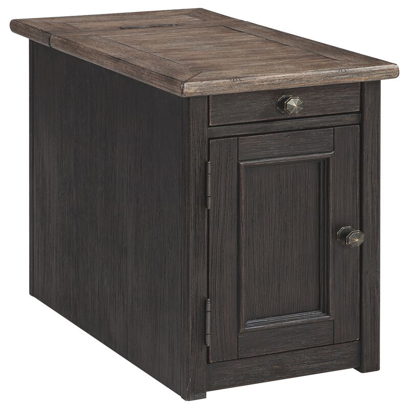 Wooden End Table with 2 USB Charging Ports, Brown-Benzara