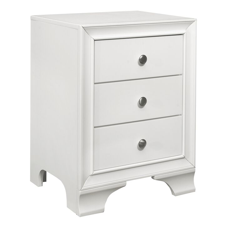 Folu 26 Inch Nightstand, USB Port, 3 Drawers with Chrome Knobs, White - Benzara