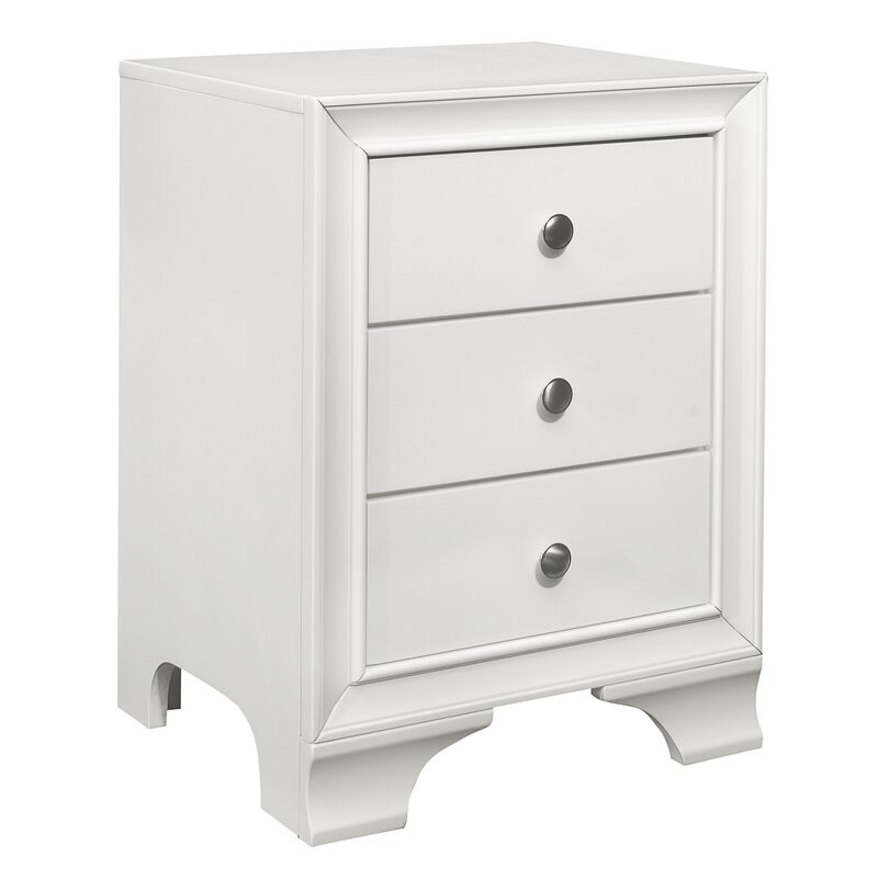 Folu 26 Inch Nightstand, USB Port, 3 Drawers with Chrome Knobs, White - Benzara