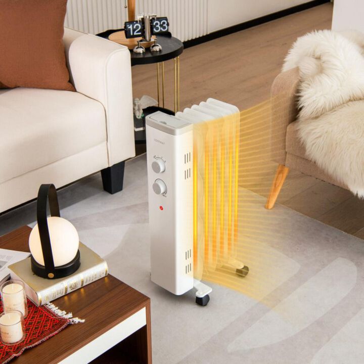 Costway 1500W Oil Filled Space Heater with Universal Wheels and 3-Level Heat