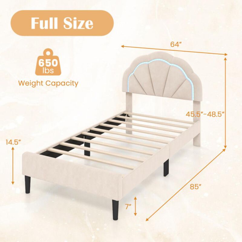 Hivvago Upholstered LED Bed Frame with Adjustable Flower Headboard and Metal Support Feet