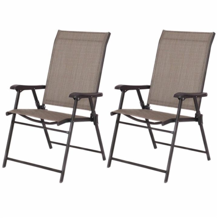 Hivvago Set of 2 Outdoor Folding Patio Chairs in Brown with Metal Frame