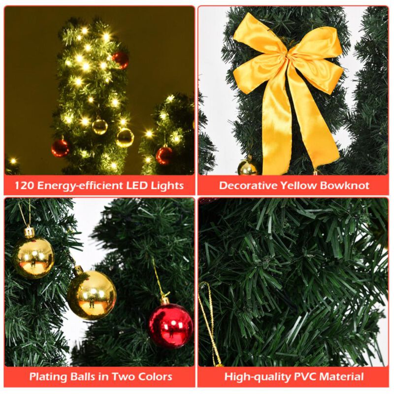 Hivvago 5/6/7 Feet Artificial Cactus PVC Christmas Tree with LED Lights and Ball Ornaments