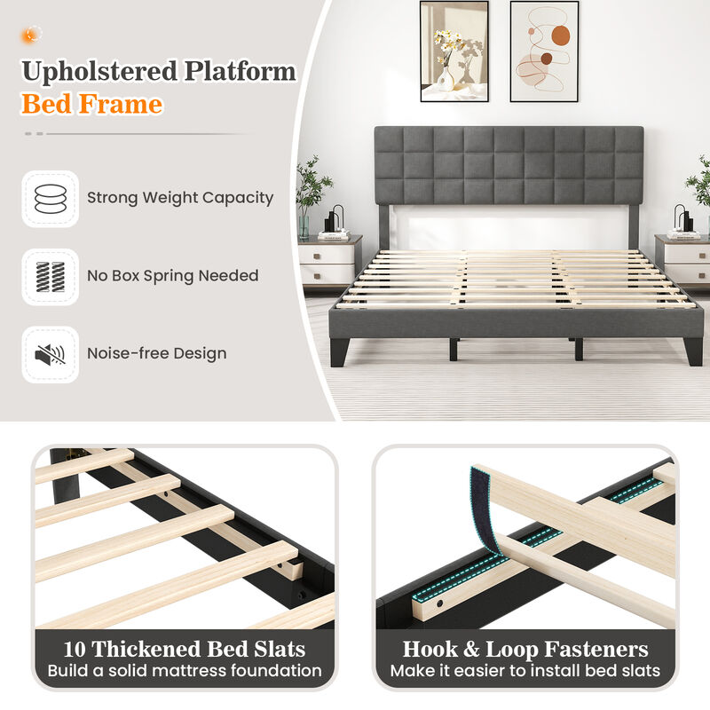 Modern Linen Bed Frame with Adjustable Headboard for Customizable Comfort and Stylish Bedroom Design