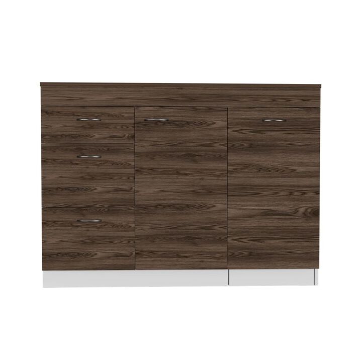 Laurel 3-Drawer L-Shaped Convertible Kitchen Island White And Dark Walnut
