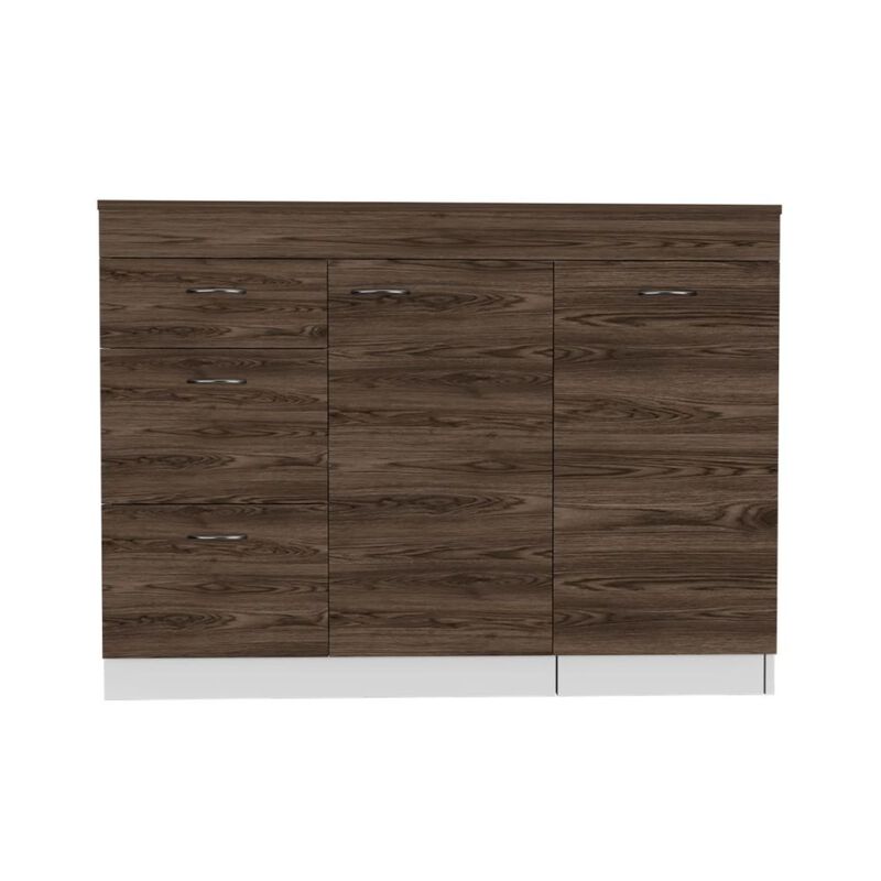 Laurel 3-Drawer L-Shaped Convertible Kitchen Island White And Dark Walnut