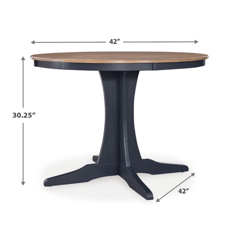 Doti Dining Table, 42 Inch Round Brown Top, Dark Blue Pedestal Base - Benzara