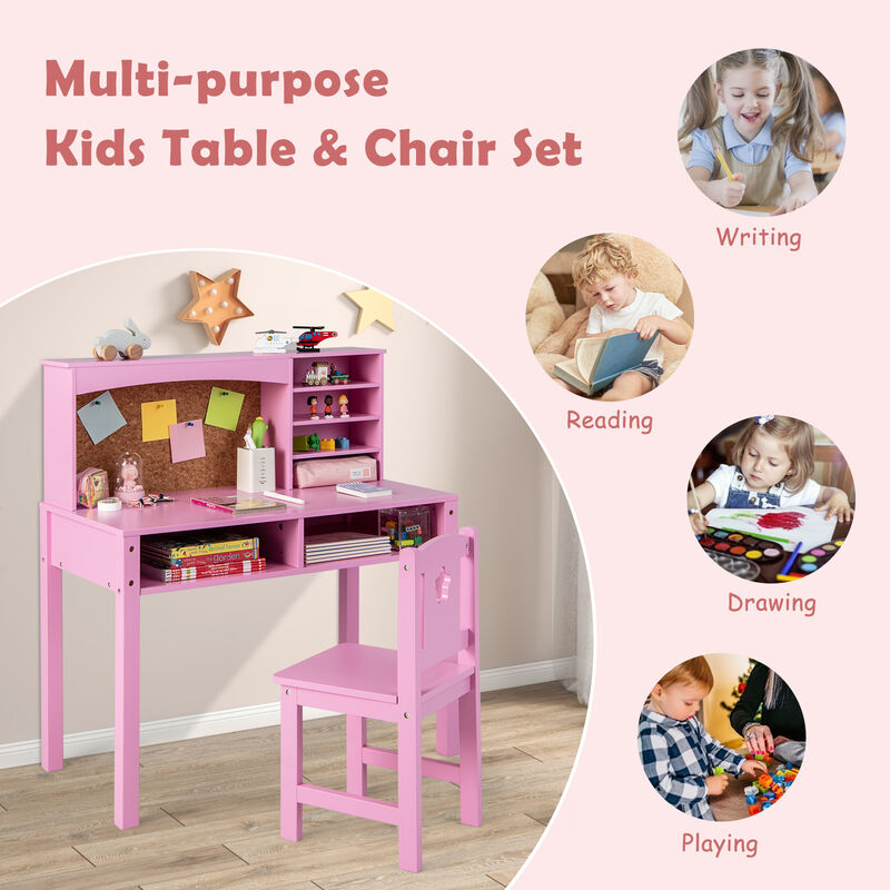 Kids Desk and Chair Set with Hutch and Bulletin Board for 3+ Kids