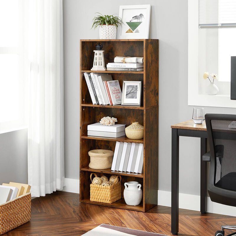 Open Bookcase with Adjustable Storage Shelves, Floor Standing Unit- Rustic Brown