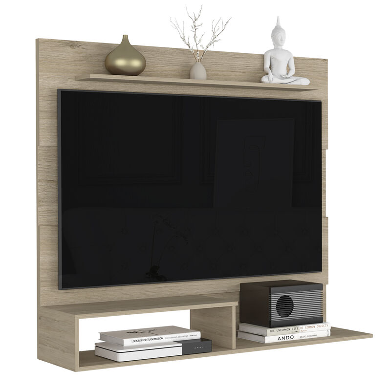 DEPOT E-SHOP Baden Floating Entertainment Center for TV´s up 55", Space For TV, One Superior Shelf, Two Shelves, Light Pine