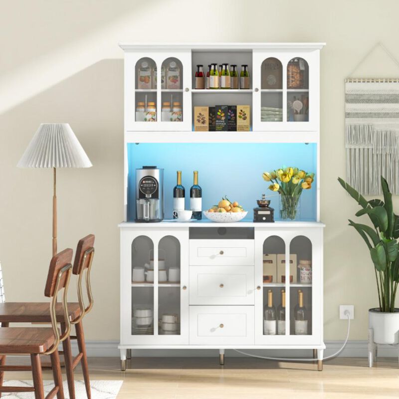 Hivvago 73 Inch Kitchen Pantry Storage Cabinet Freestanding Buffet Cabinet with LED Lights