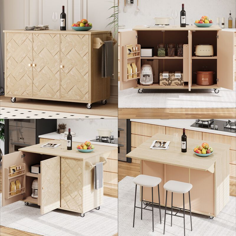 Merax Coastal Kitchen Island on Wheels with Internal Storage Rack