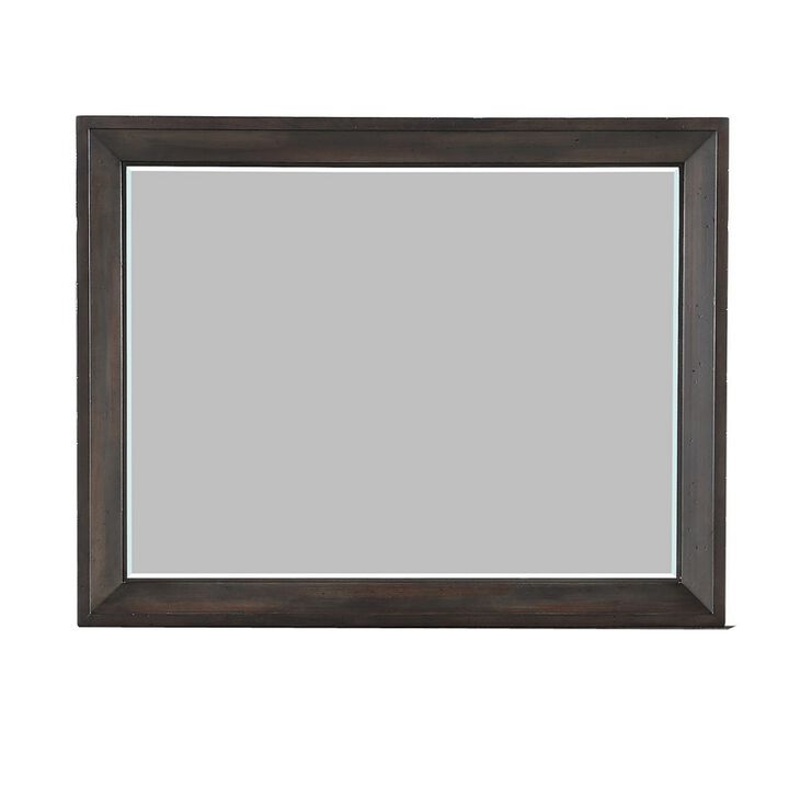 Laji 39 x 50 Dresser Mirror, Modern Style, Rich Walnut Brown Wood  - Benzara