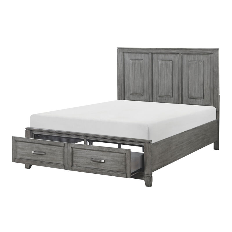 Thiem Queen Size Platform Bed with 2 Storage Drawers, Gray Wood Finish - Benzara