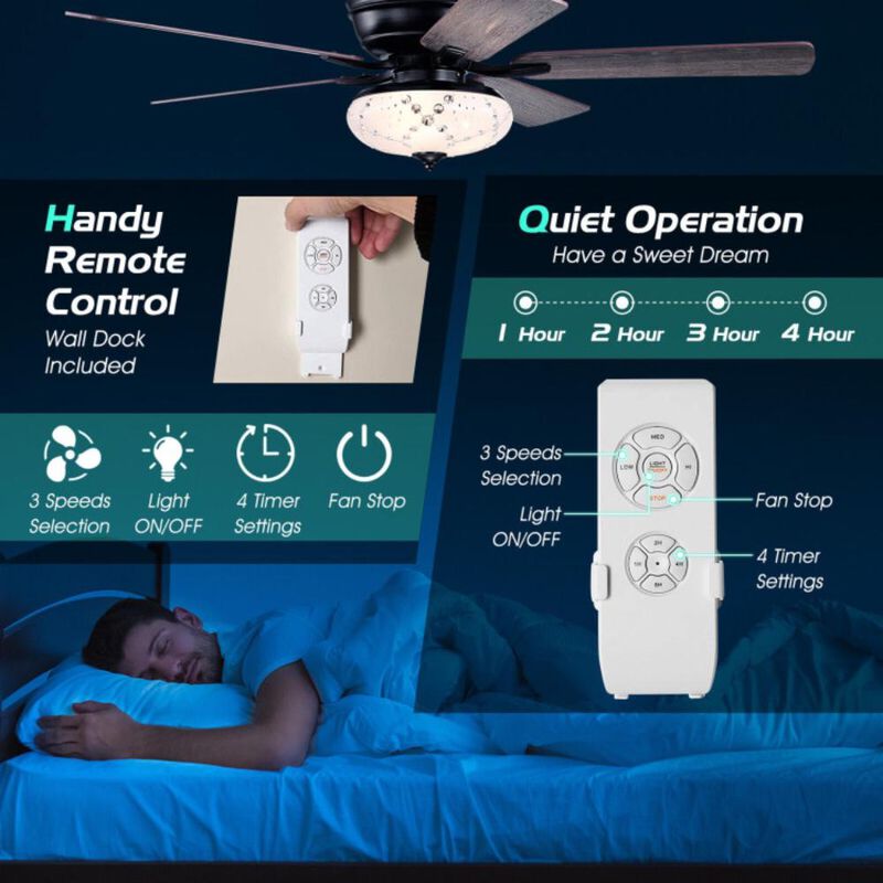 Hivvago 52 Inch Ceiling Fan with 3 Wind Speeds and 5 Reversible Blades