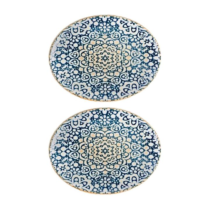 Alhambra 9.75" x 7.5" x h:1" Oval Decorated Porcelain Platter (Set of 2)