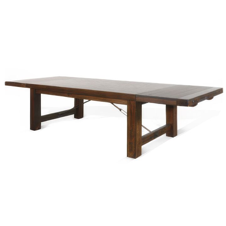 Reggie Dining Table, Brown Mahogany Rectangular Extendable 86-122 Inch - Benzara