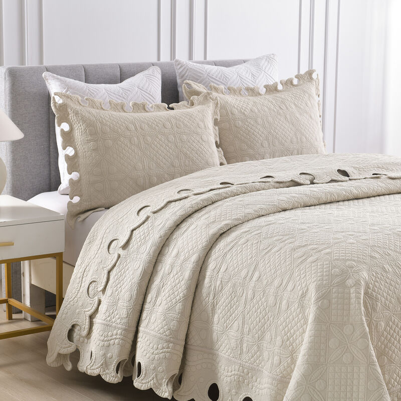 MarCielo 100% Cotton Oversized Bedspread Quilt Set Embroidery TW