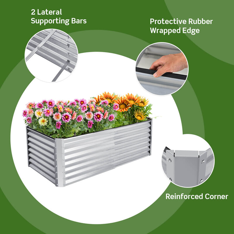 6 x 3 x 2 Feet Rustproof Metal Planter Box with Ground Stakes for Plants