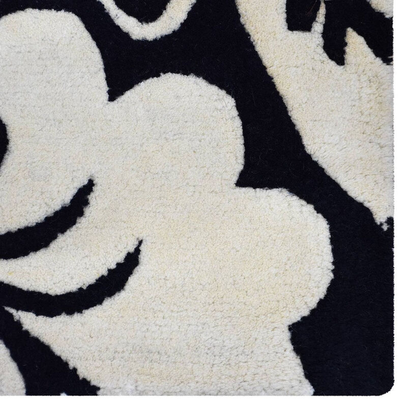 RUGSOTIC CARPETS HAND TUFTED WOOL ECO-FRIENDLY AREA RUGS  - 7'9''x10'6'', Rectangle Shape, White & Black, Floral Modern Design, High Pile Handmade Area Rugs for Living Room, Bed Room (K03143)