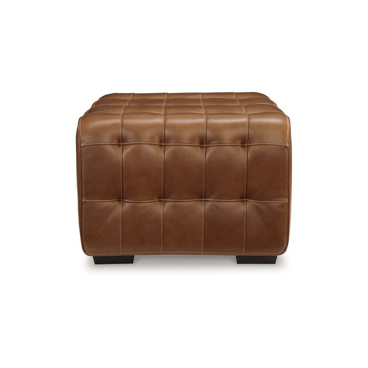 Tempi Oversized Accent Ottoman, Tufted Chocolate Brown Leather 38 Inch - Benzara