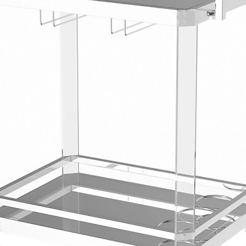 Stylish Metal Base Serving Cart With Glass Top, Clear - Benzara