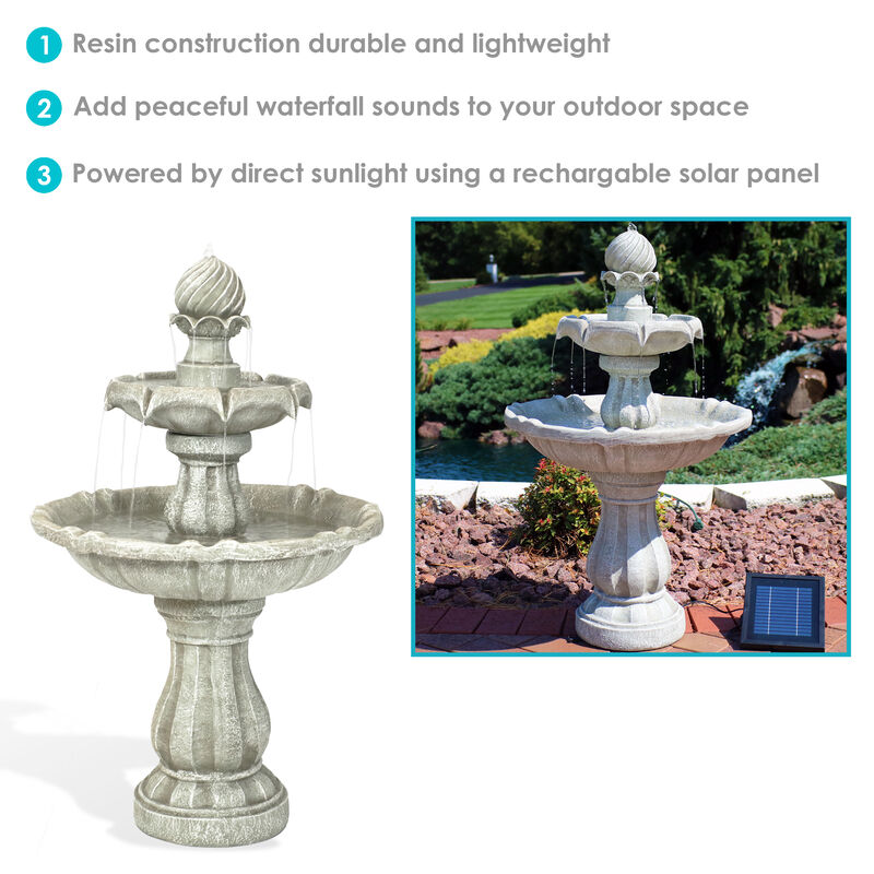 Sunnydaze Resin Outdoor 2-Tier Solar Water Fountain with Battery