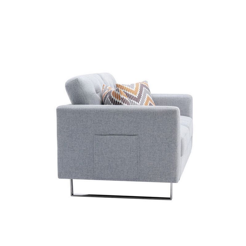 Caden 54 Inch Modern Loveseat with Side Pocket and 2 Pillows, Light Gray-Benzara