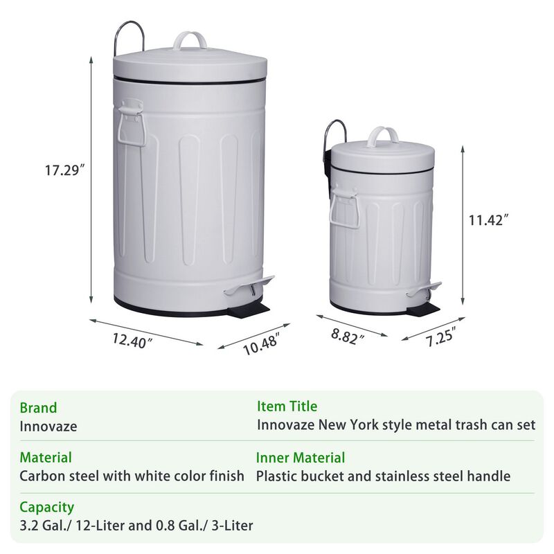 3+12 Liter New York Style Round Trash Can Combo White